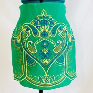 Boho folkloric embroidered mini skirt green Irish St.Patrick
